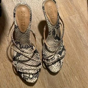 Schutz slide in strappy sandals. Size 6.5. Worn.